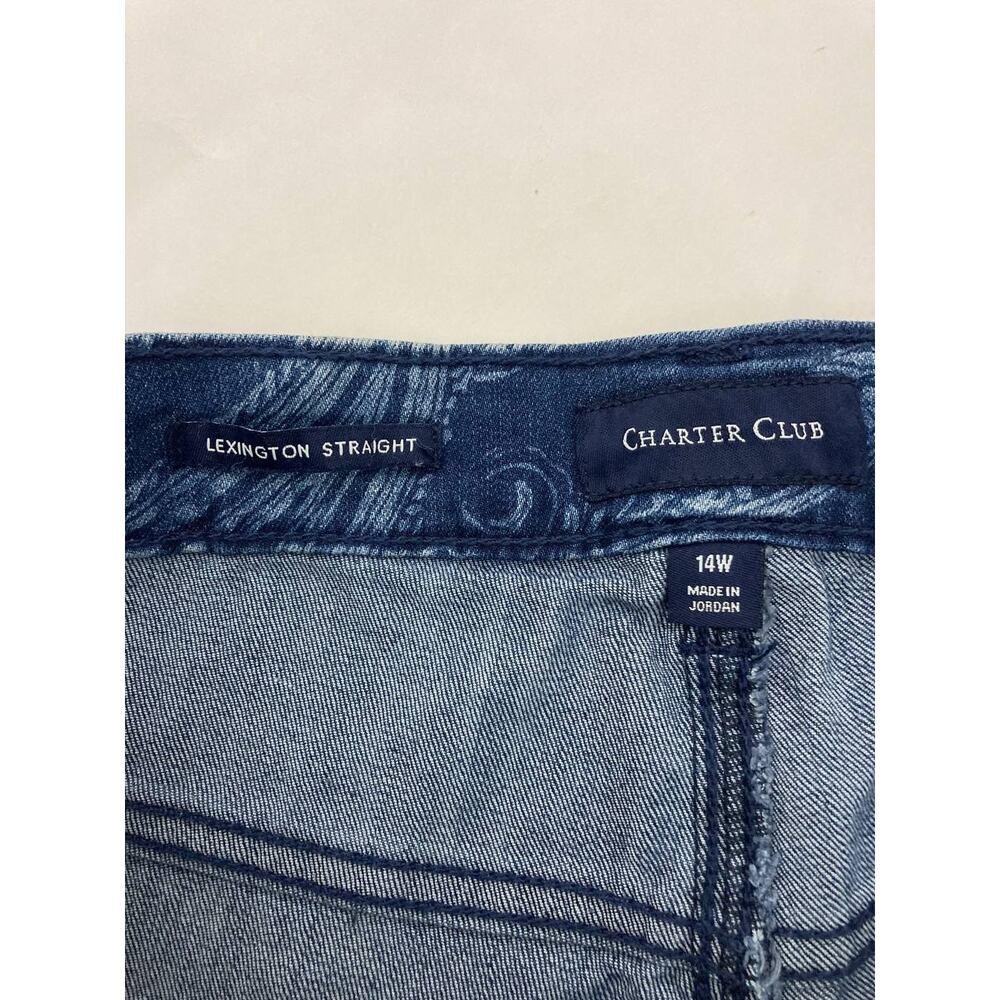 Charter Club Straight Leg Jeans 14W Plus Blue Paisley Print Lexington Stretchy - Picture 10 of 11